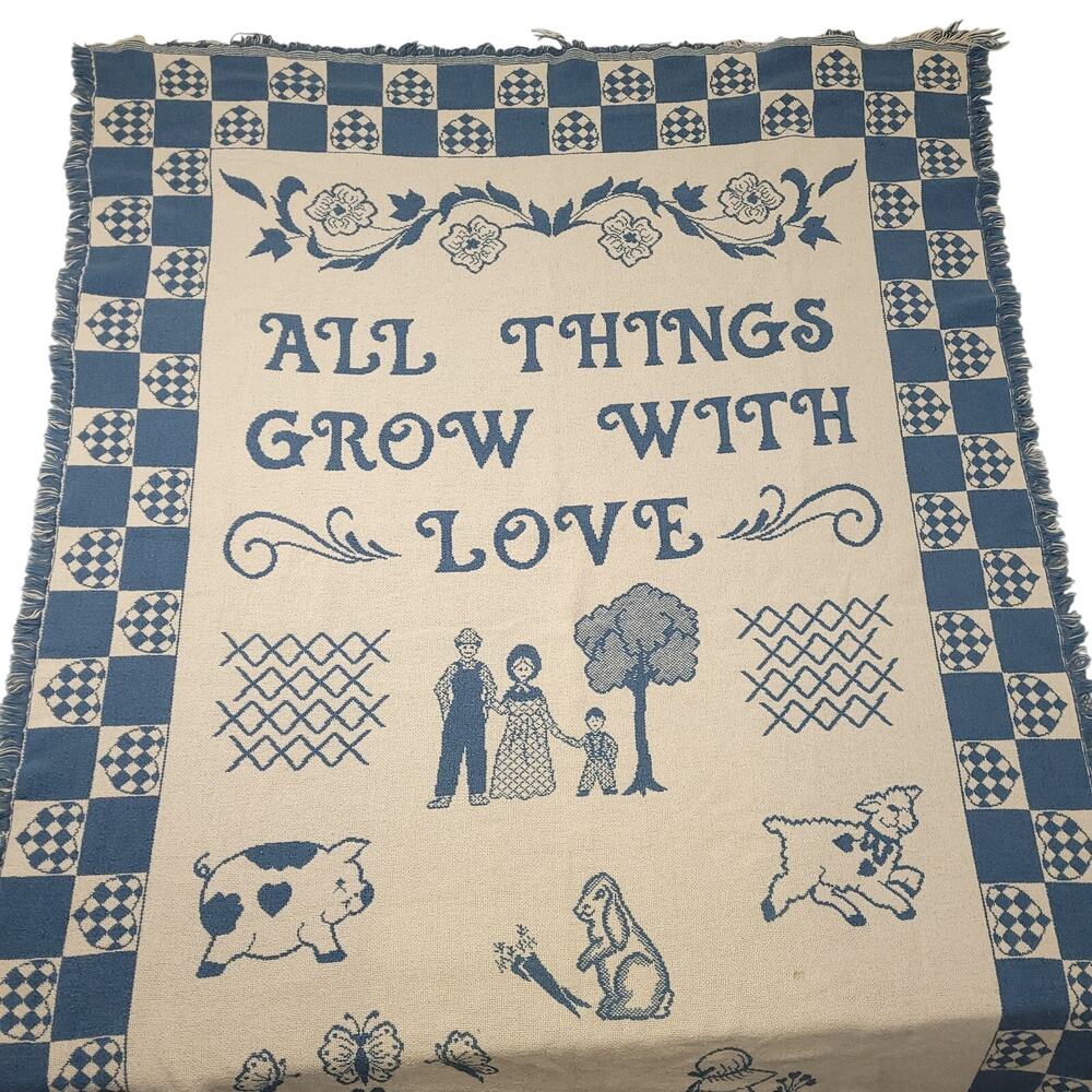 Vintage Goodwin Weavers "All Things Grow With Love" Throw Blanket 48" x 67"